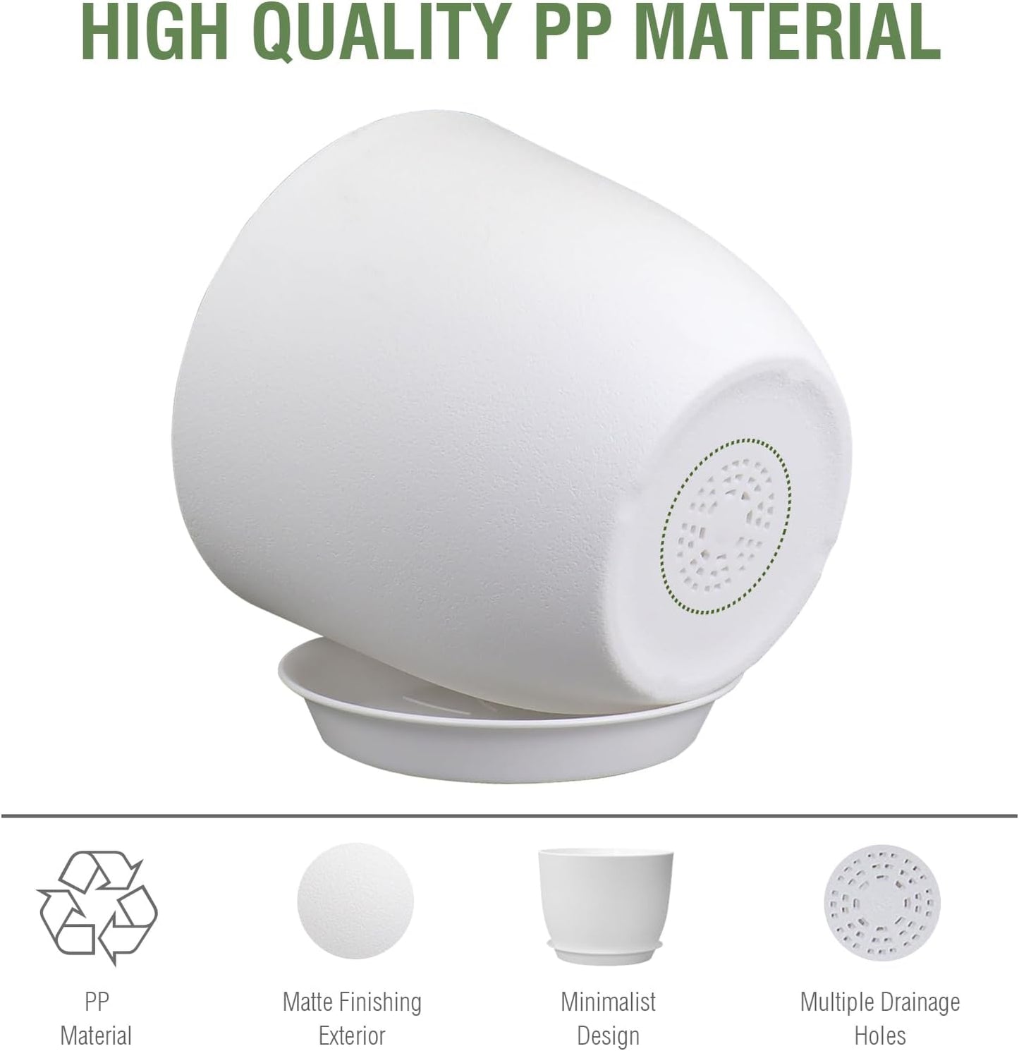 12 inch Large Plant Pots, Plastic Planters with Drainage Holes and Saucers, Flower Pots for Indoor Outdoor Plants, Modern Decorative Pots for Garden House Plants, White