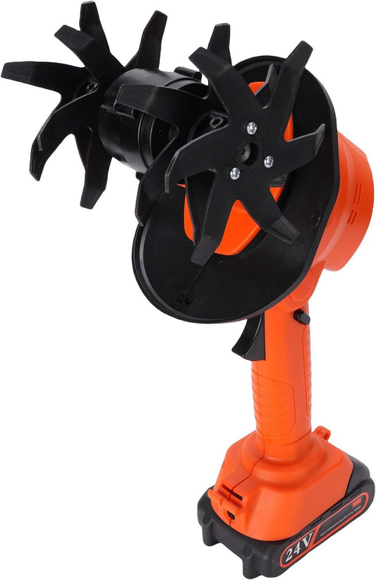 24V Cordless Electric Tiller with 2 Rechargeable Batteries, Handheld Garden Cultivator for Soil Aeration, Weeding, Lawn Trenching | Mini Hand Tillers for Gardening | Hand Held Battery Powered Tiller