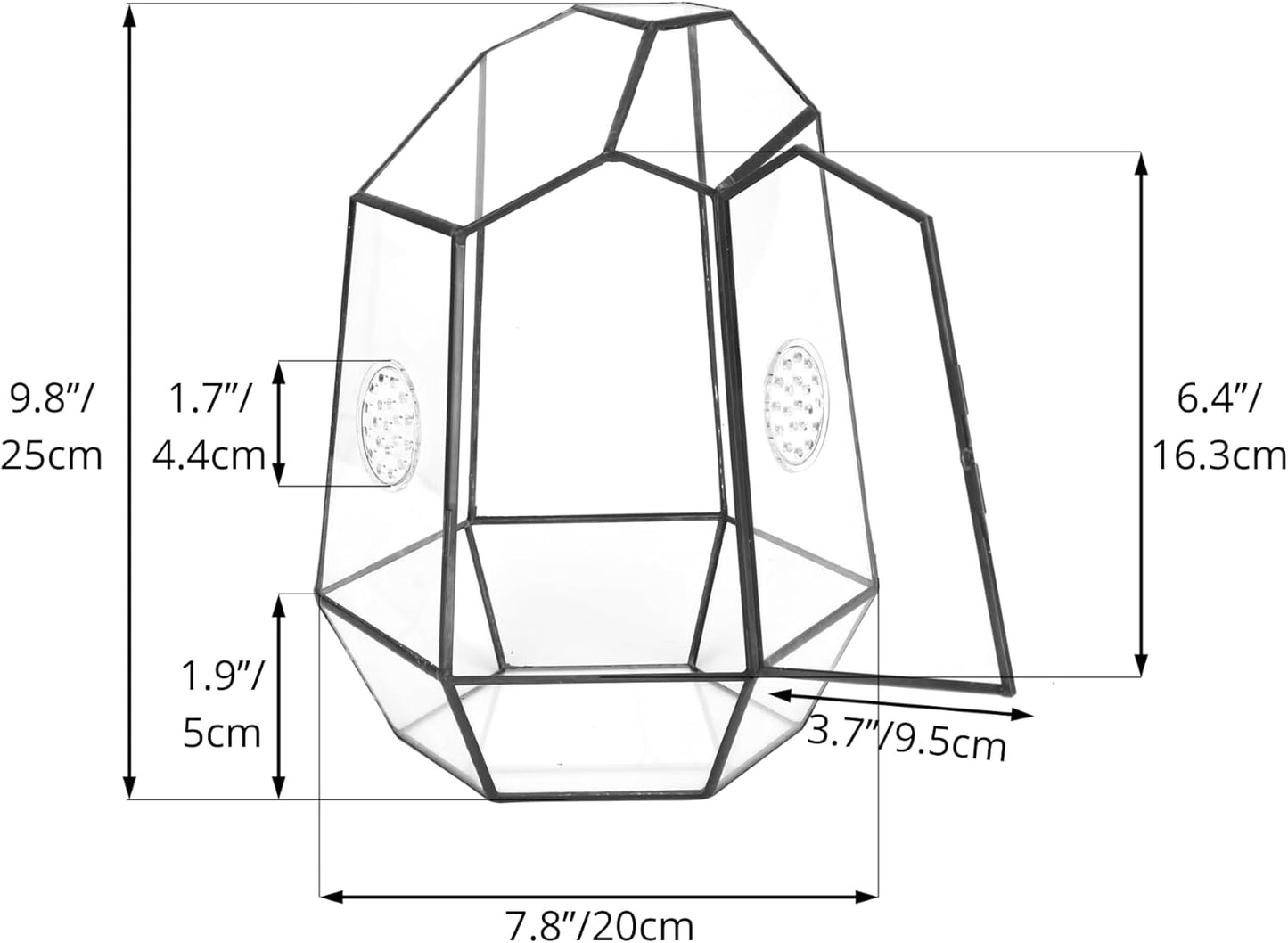 NCYP Closed Geometric Glass Enclosure with Front Opening Door & 2 Vent Holes for Insects, Succulent, Cacti - 7.9"x6.9"x9.8" Black Irregular Terrarium Planter - Home Garden Tabletop Decor (No Plants)