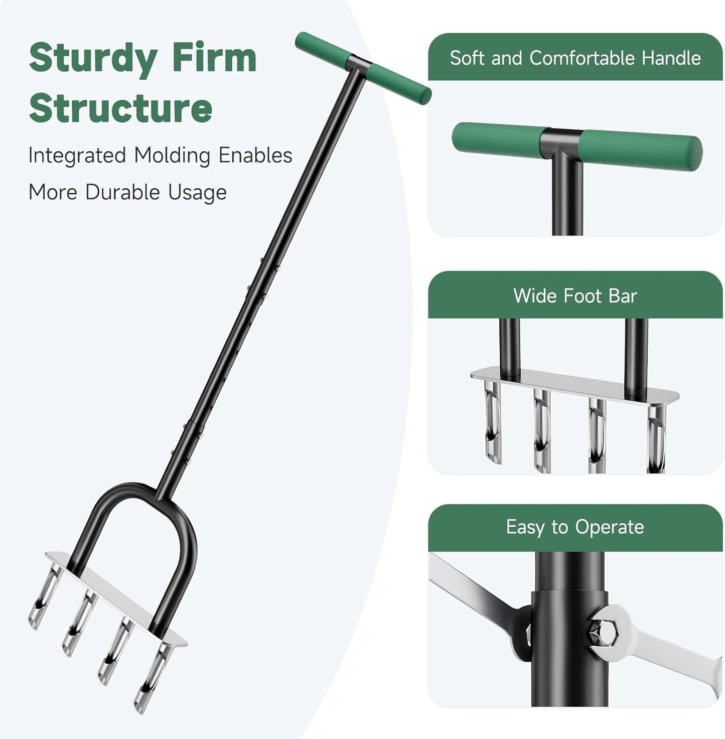 2-in-1 Lawn Aerator, Core Aerator Lawn Tool, Lawn Spike Aerator, Hand Aerator Lawn Tool with Replaceable Hollow and Solid Tines, Garden Tool Solve Soil Compaction for Garden Grass and Yard