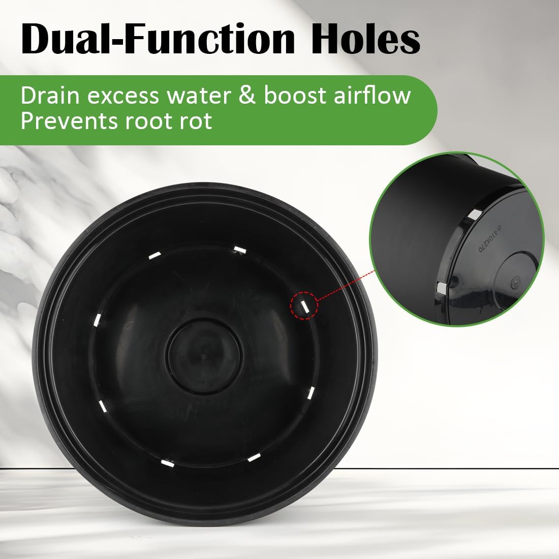 10 Gallon Plastic Nursery Pots, 16 Inch Round Plant Pots with Drainage Holes, 5 Pack Large Garden Flower Pots for Outdoor Indoor Plants, Gardening Gifts for Women, Black