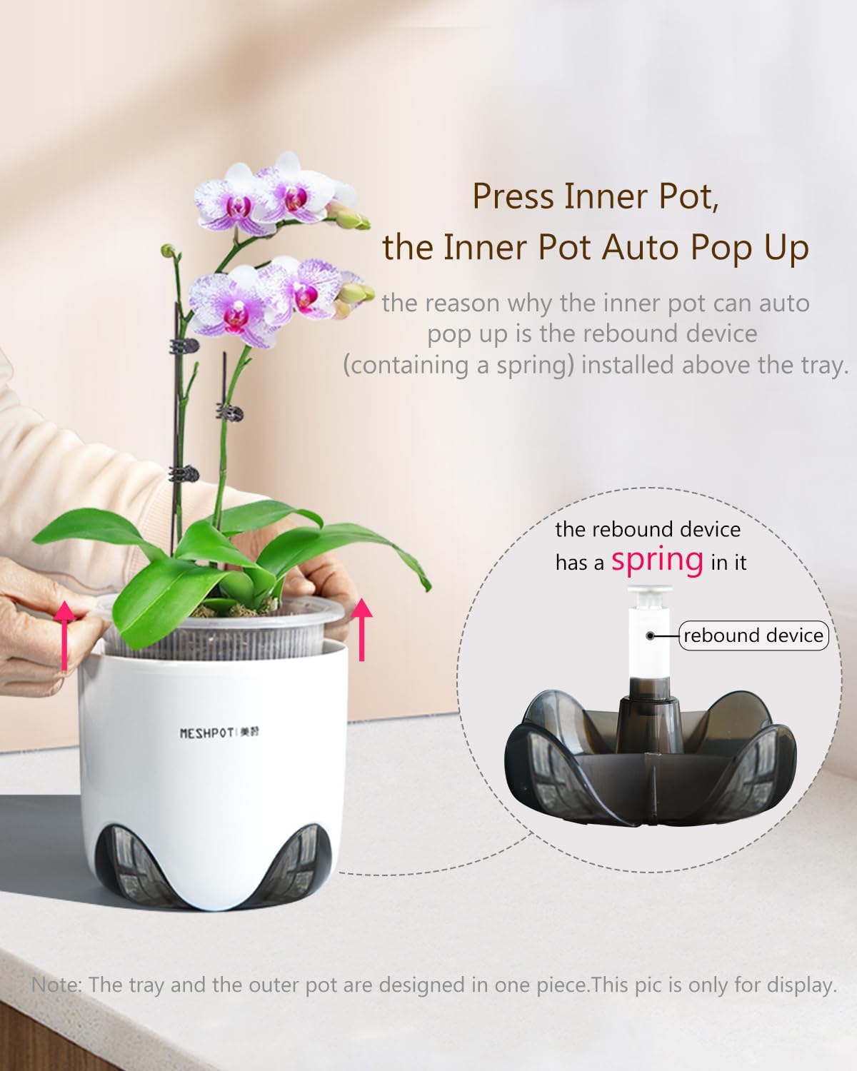 6 inch Orchid Pots with Holes for Repotting with Excellent Airflow, Set of 1, Double Layer Plastic Imitate Ceramic Orchid Planter, Clear Orchid Pot Match Decorative Orchid Container