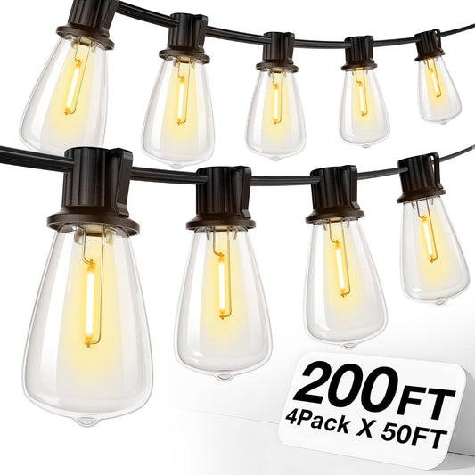 addlon 200 FT (4X 50FT) Outdoor String Lights,Waterproof Patio Lights ETL Listed with 60+4 Shatterproof Dimmable ST38 LED Bulbs,2200K Connectable Outdoor Lighting for Backyard Bistro Garden