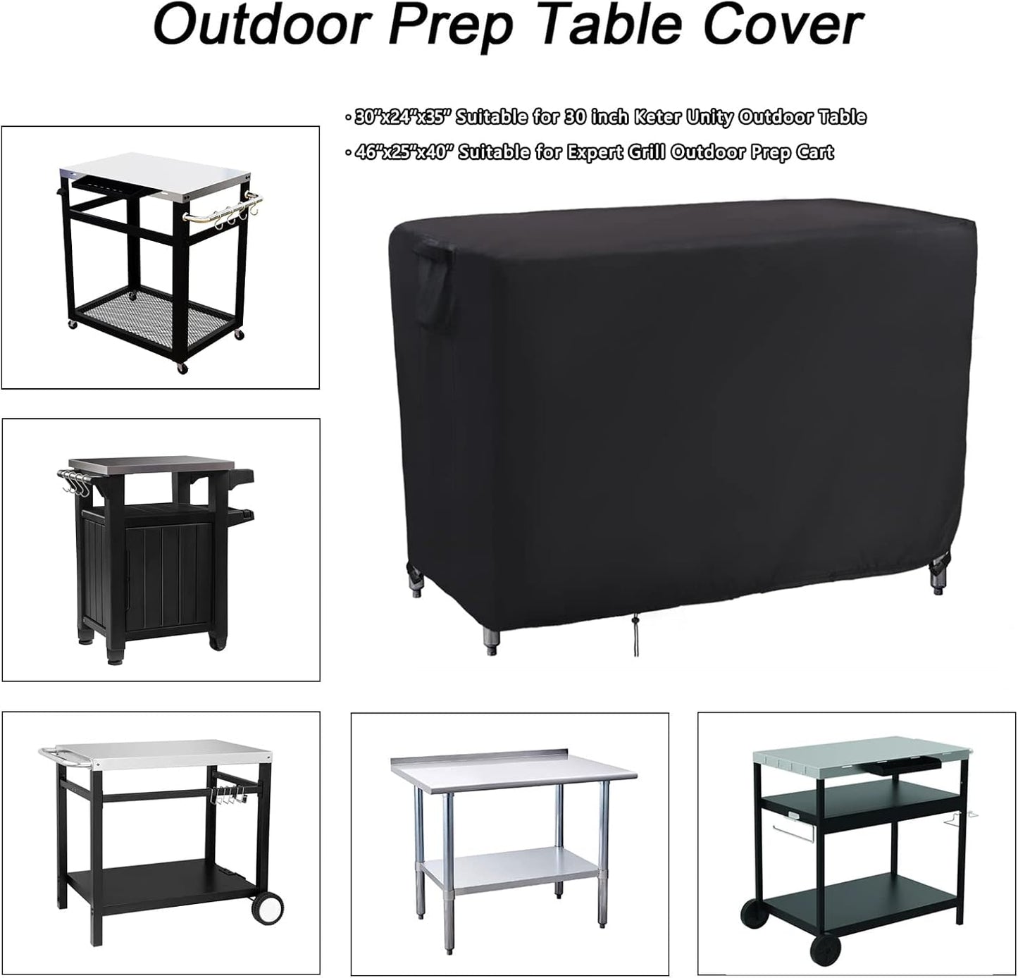 Kingling Prep Table Cover for 30 inch Keter Unity Table, Waterproof Outdoor Stainless Steel Table Cover Protection for Patio Metal Grill Work Table/Cart - 30''L x 24''W x 35''H