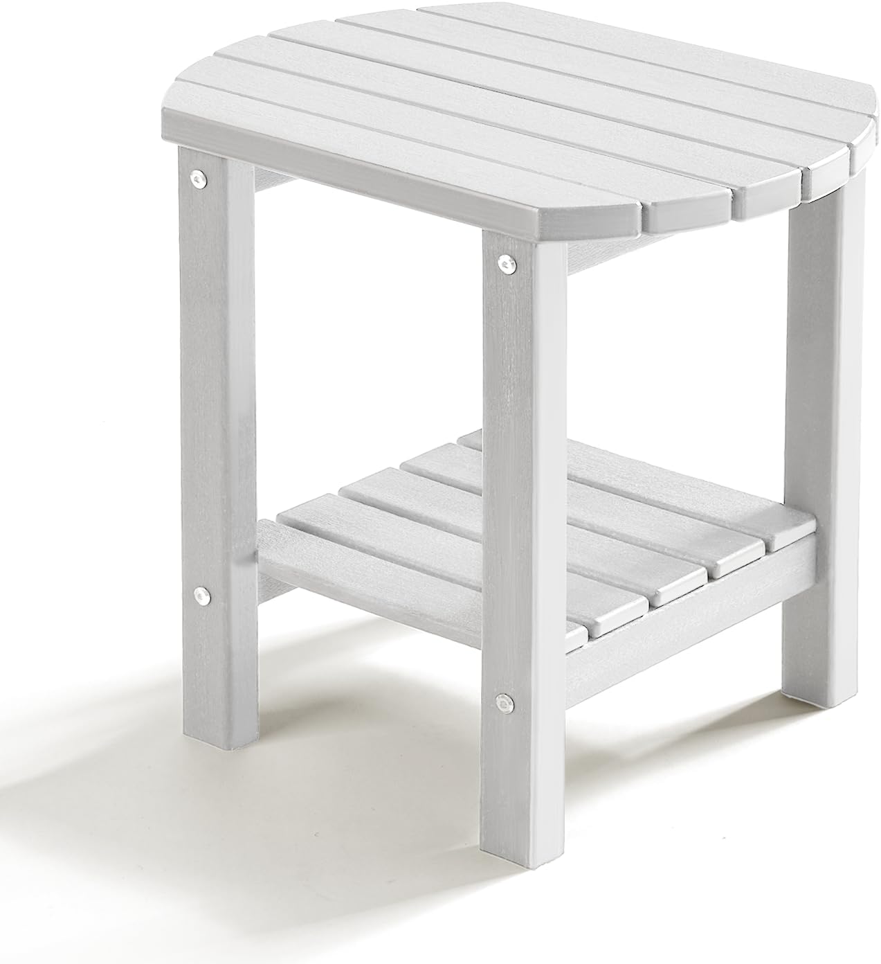 PASAMIC Outdoor Side Table, HDPE Adirondack Oval Side Table with 2-Tier Storage, Weather Resistant Outdoor End Table for Patio, Backyard, Pool, Indoor Companion, Beach, Easy Maintenance Table (White)