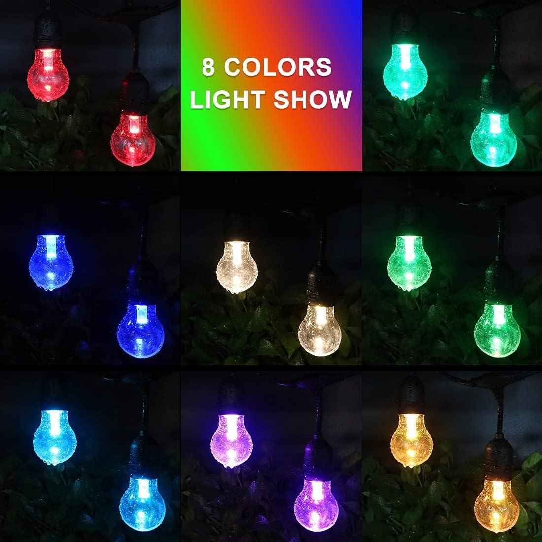 Auroraworld Outdoor Patio Lights Color Changing,48FT RGB LED String Lights with E26 Shatterproof Edison Bulbs, Dimmable Patio String Lights for Bistro Backyard Garden, 1 Remote Controllers
