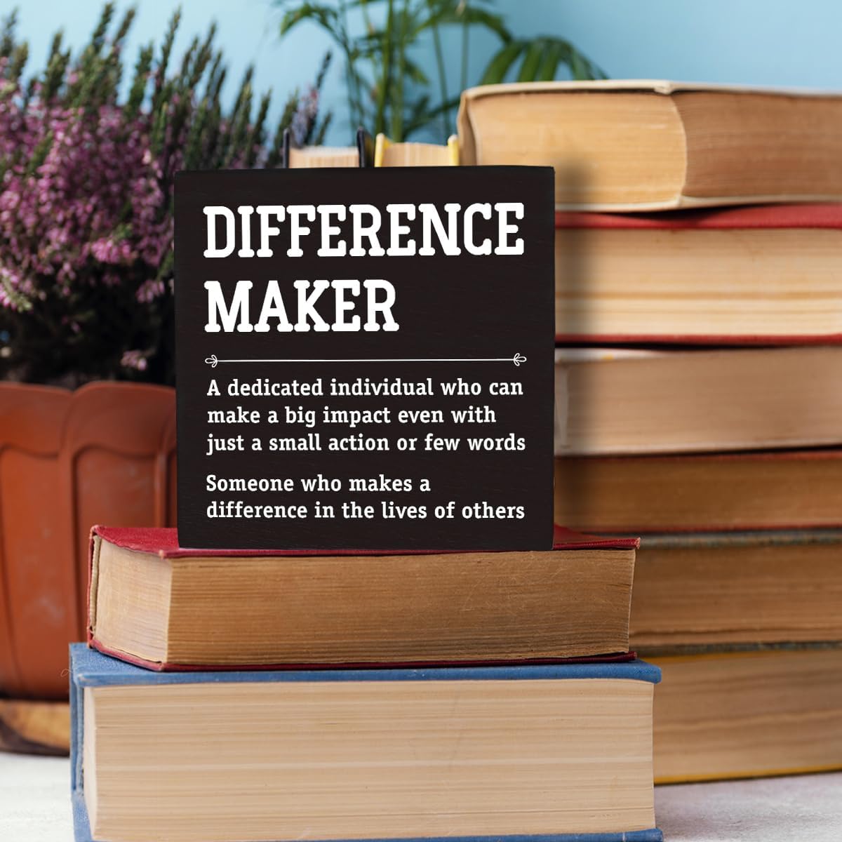 HTBIG Difference Maker Thank You Gifts Office Decor Funny Inspirational Desk Decor Coworker Gifts for Women Men Teacher Boss Day Retirement Rustic Wooden Box Sign for Tabletop Office Bookshelf Black