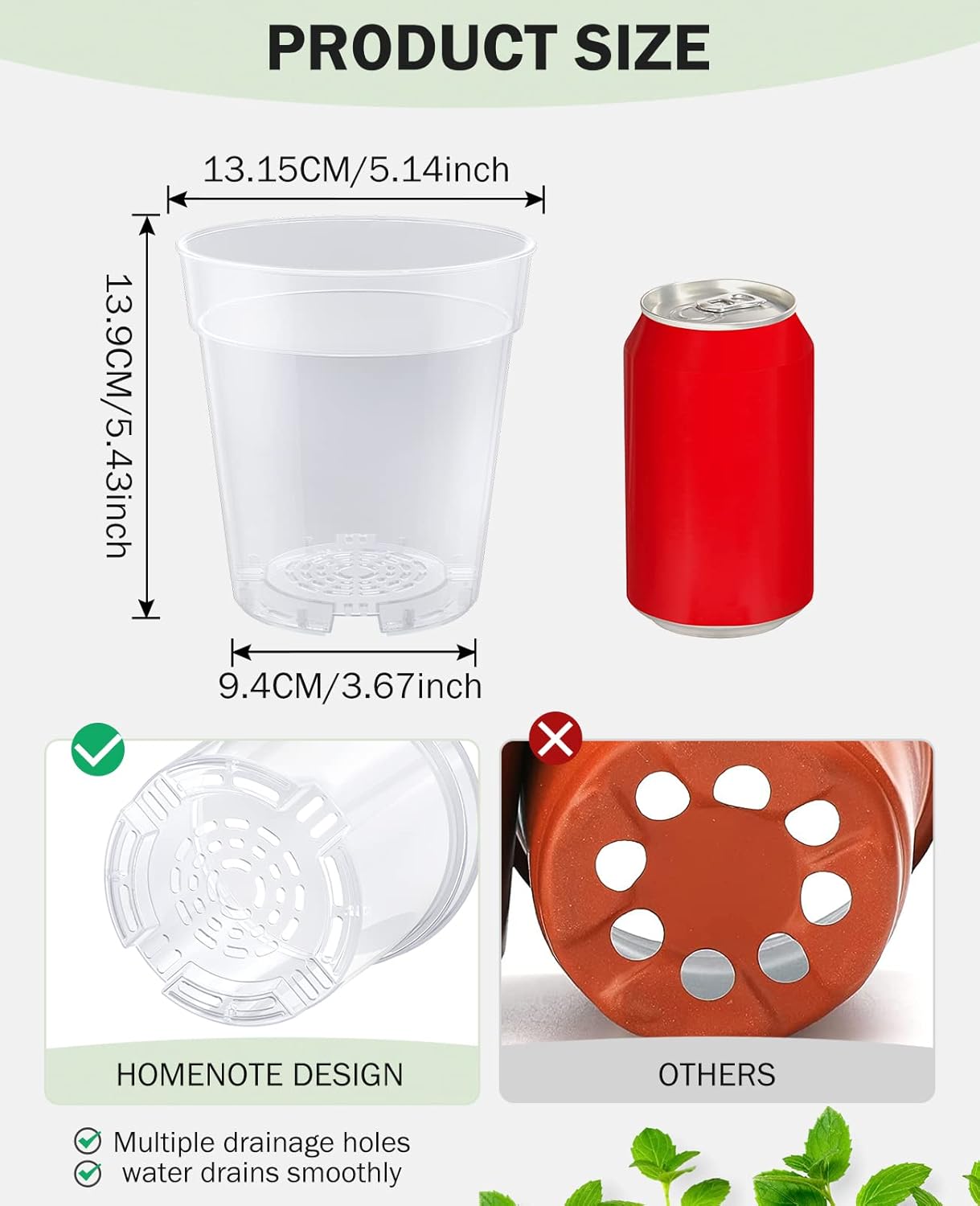 homenote Clear Nursery Pots for Plants,5 Inch Plant Pot for Planting Plastic Seedling with Drainage Holes Seed Starter Flower High Transparency with 20 Labels (30 Pack)