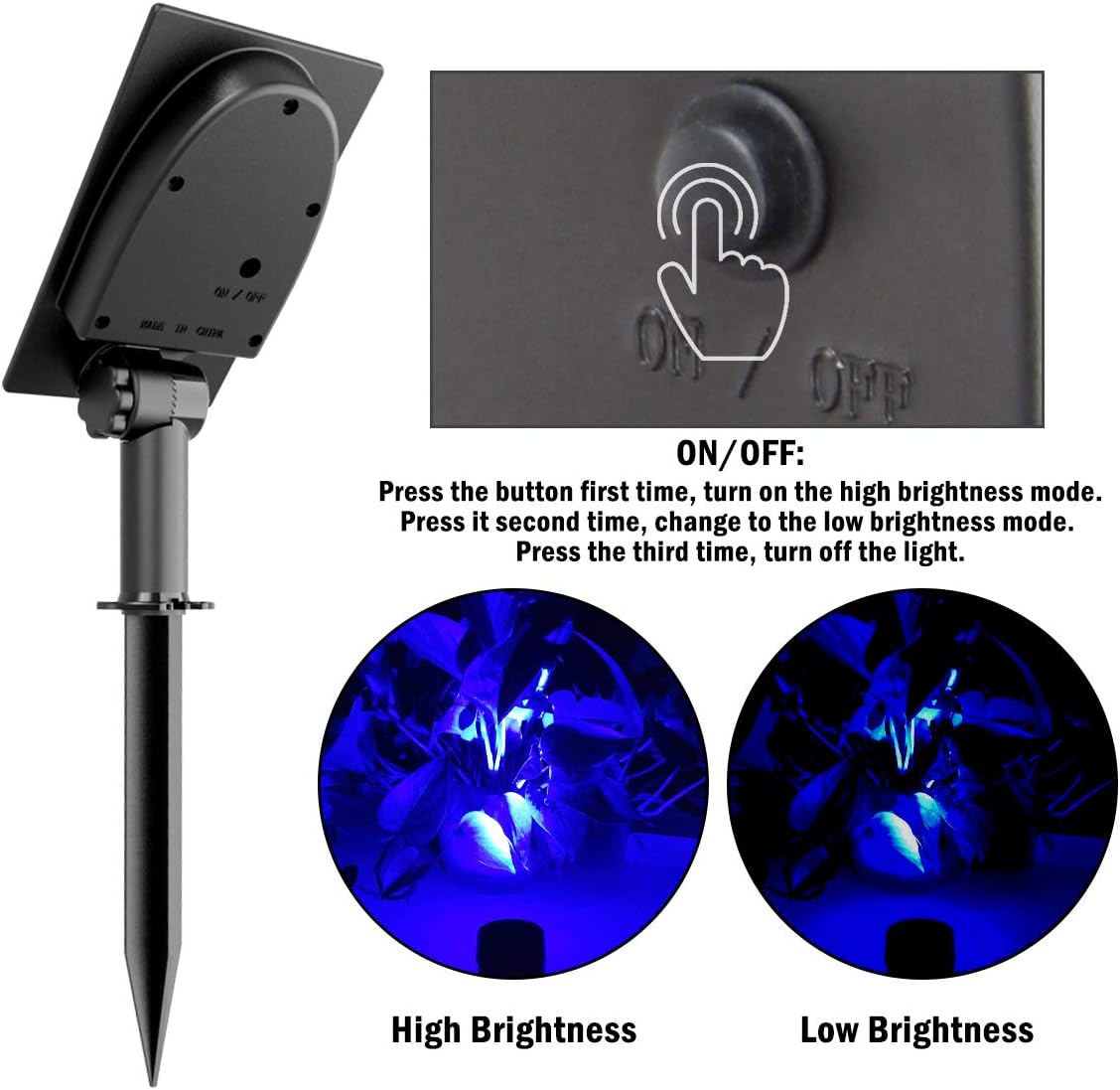 T-SUNUS Halloween Solar Spot Lights Blue Metal Outdoor Spotlights with 9.8ft Cable, IP65 Waterproof, Separated Panel for Yard Driveway Pathway Pool Christmas Tree Patio Landscaping Wall Flag Trees