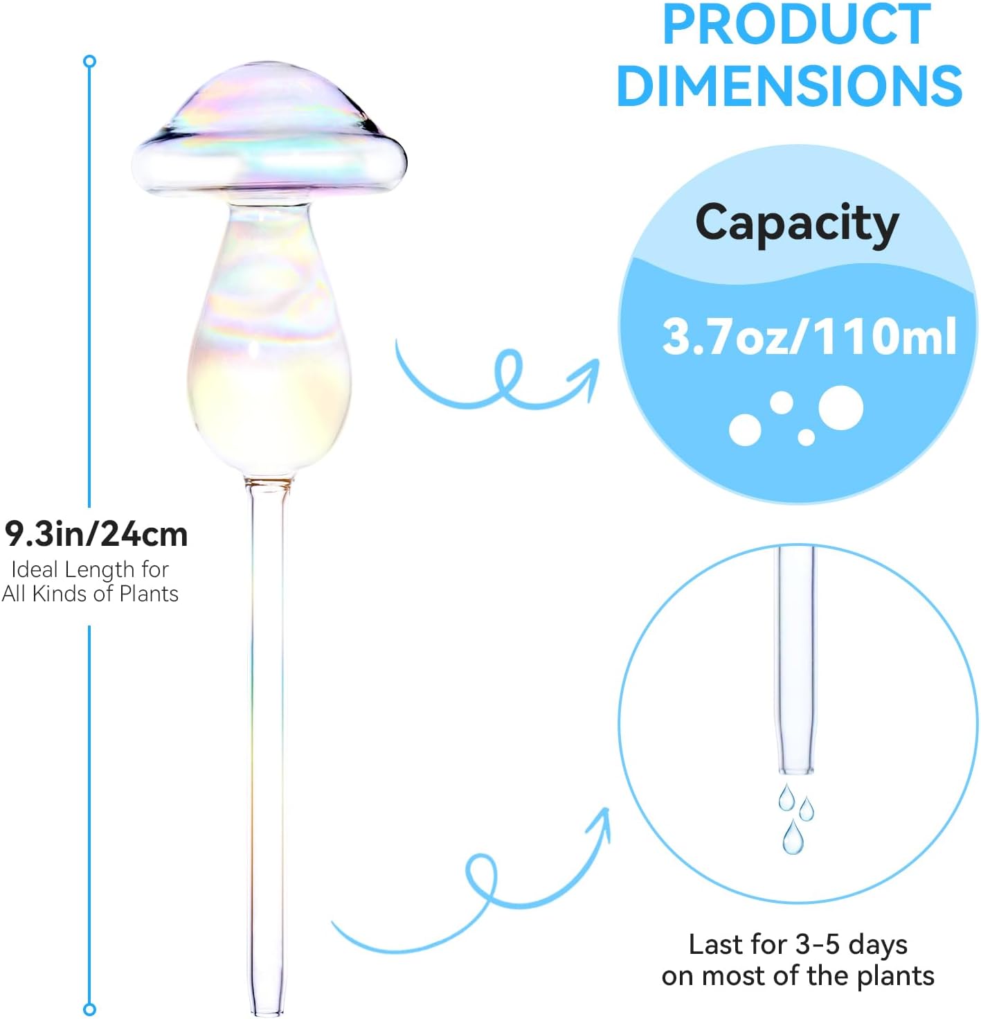 FLORA GUARD Plant Watering Globes, 2-PCS Glass Self Watering Planter Insert, Mushroom Water Globes, Automatic Plant Waterer Bulbs Devices