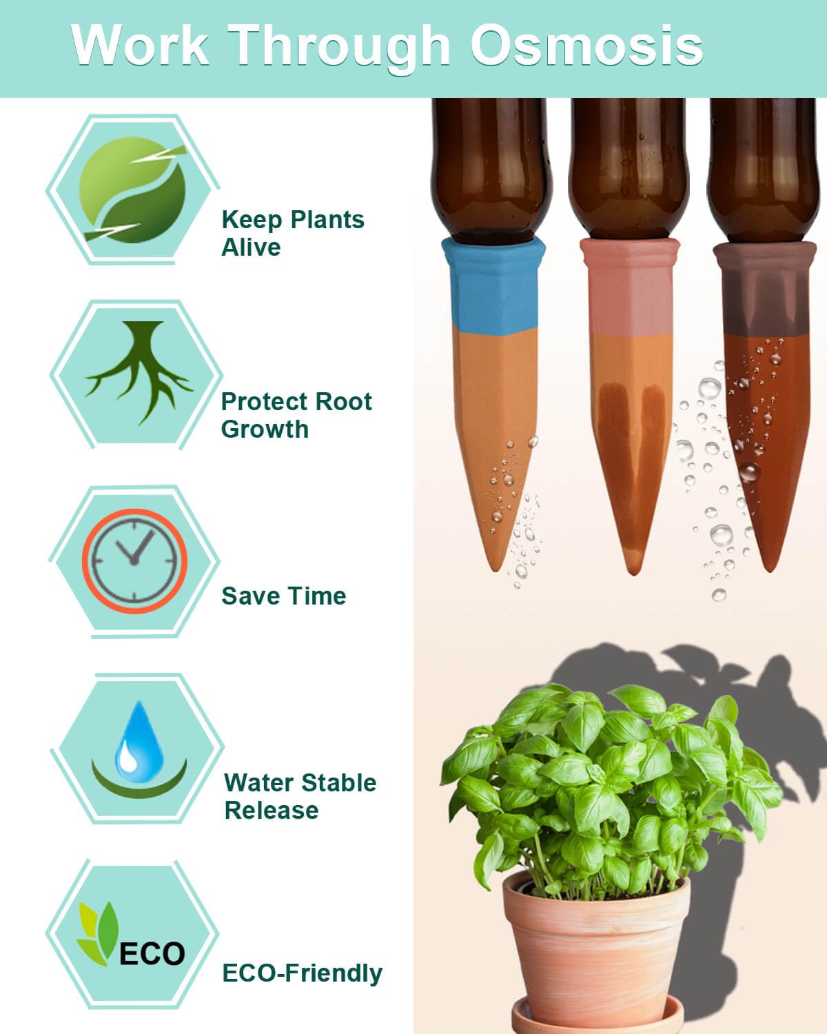 vensovo 10pcs Terracotta Watering Spikes - Colorful Automatic Self Watering Stakes, Plant Watering Devices for Wine Bottles Recycled Bottles, Clay Plant Garden Waterers for Vacations