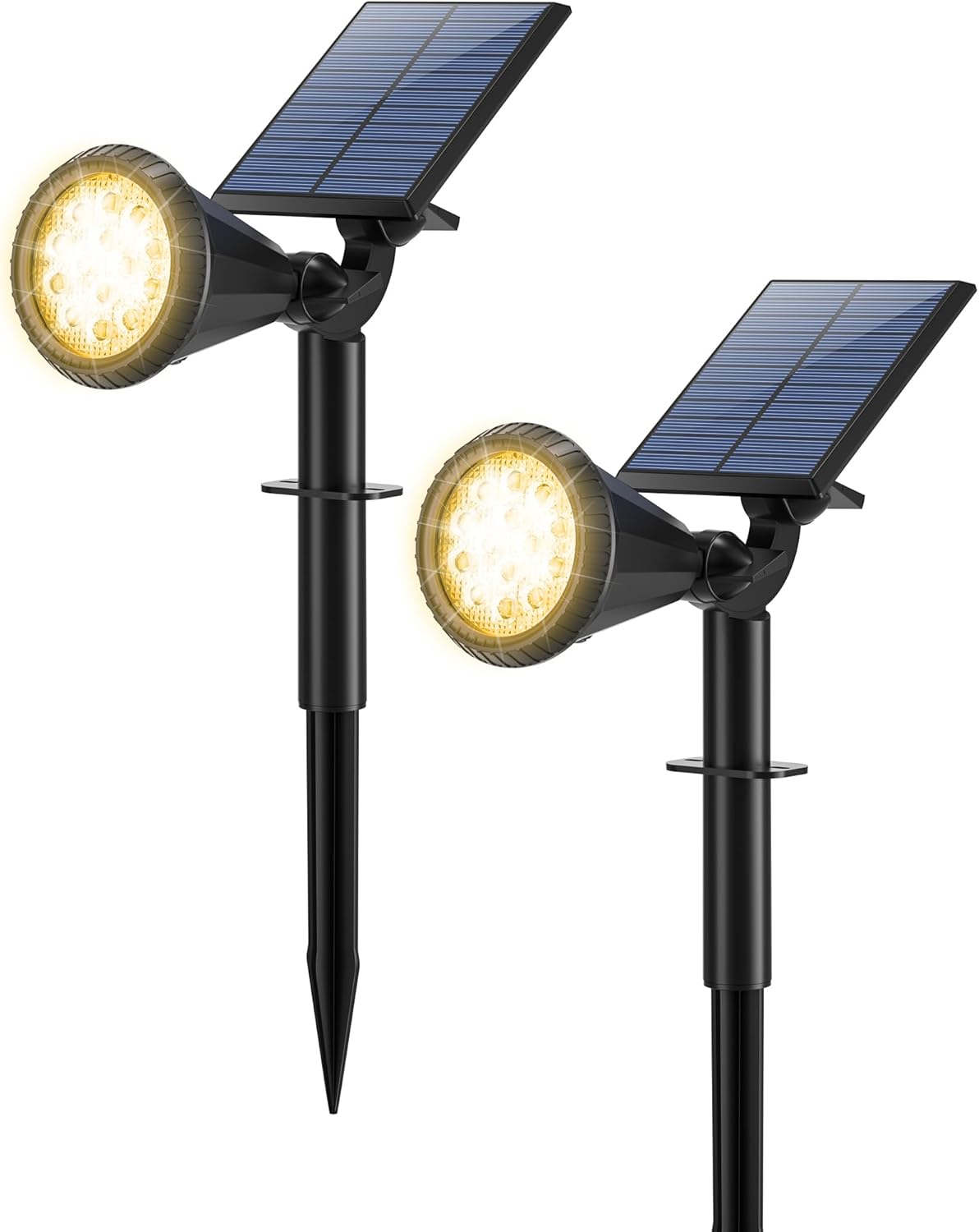 Solar Spot Lights Outdoor Waterproof 180° Adjustable Solar Powered Landscape Lights for Yard 4 Lighting Modes Solar Spotlights for Pathway Garden Outside Wall Pool Porch (2 Pack, Warm White)