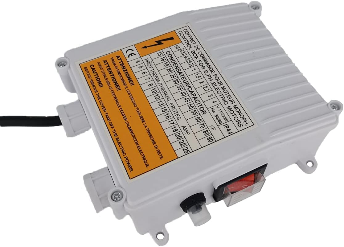 110V/60Hz Submersible Well Pump Control Box - 0.75KW 1HP Accessories with Starter Switch, Controller & Thermal Protection Circuit Breaker
