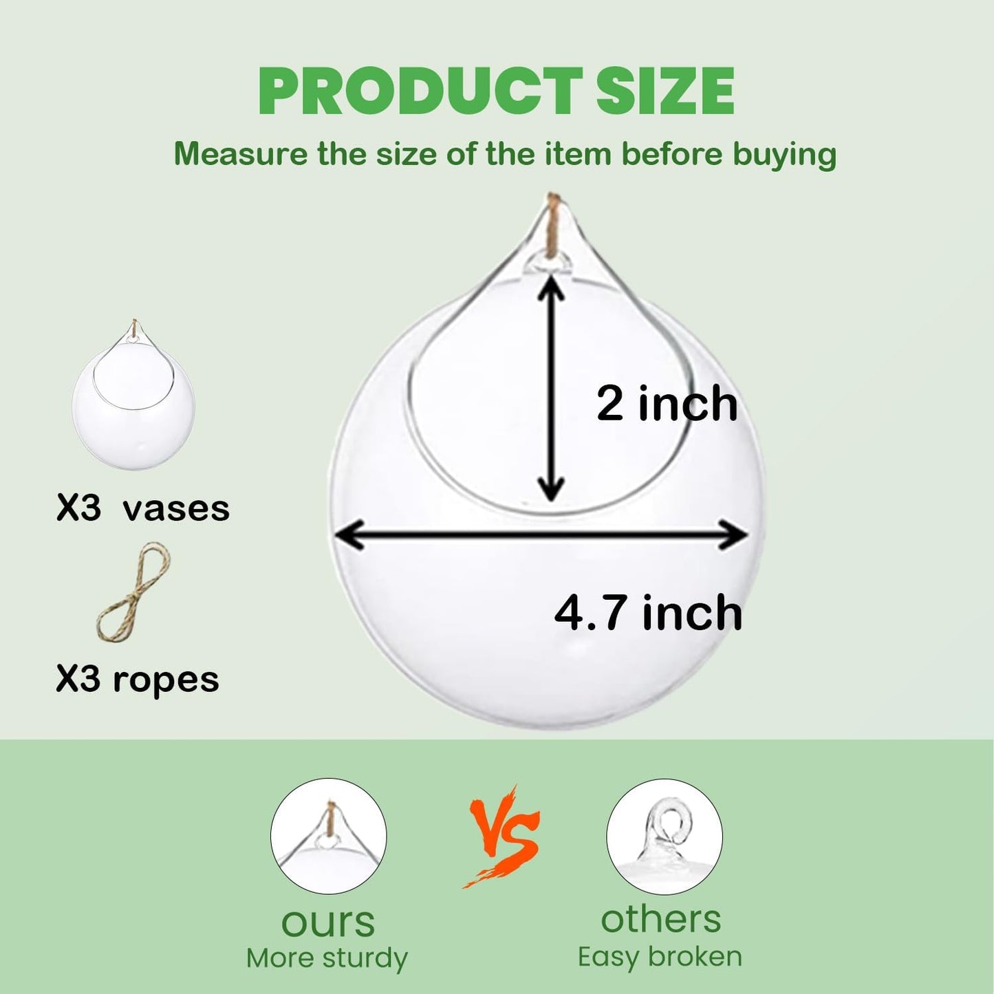 Ivolador Hanging Planter Glass Terrarium Container Air Plant Holder Succulents Globe Shape Home Garden Decor-4.7 Inches-3PCS