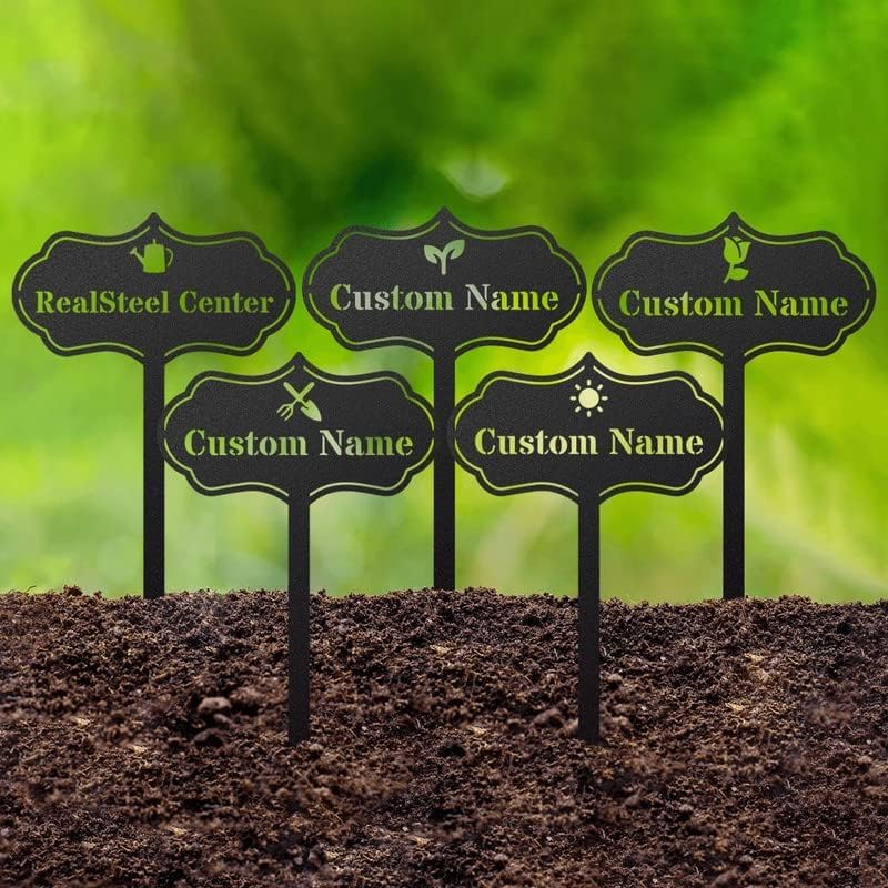 RealSteel – Customizable Seed & Plant Markers - Outdoor Herb Garden Stakes - Elegant Fruit/Vegetable Labels - Steel Plant Tags for Pots - Classy Design for Farmhouse/Greenhouse – Sprout Icon