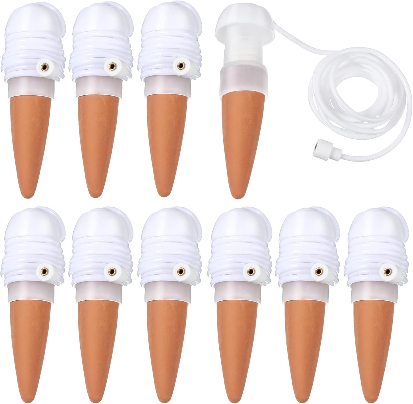 Hestya 10 Pack Plant Watering Stakes Automatic Devices Plant Self Drip Irrigation Slow Release Indoor Outdoor Terracotta Water Spikes for Potted Plants Flower (White Base)