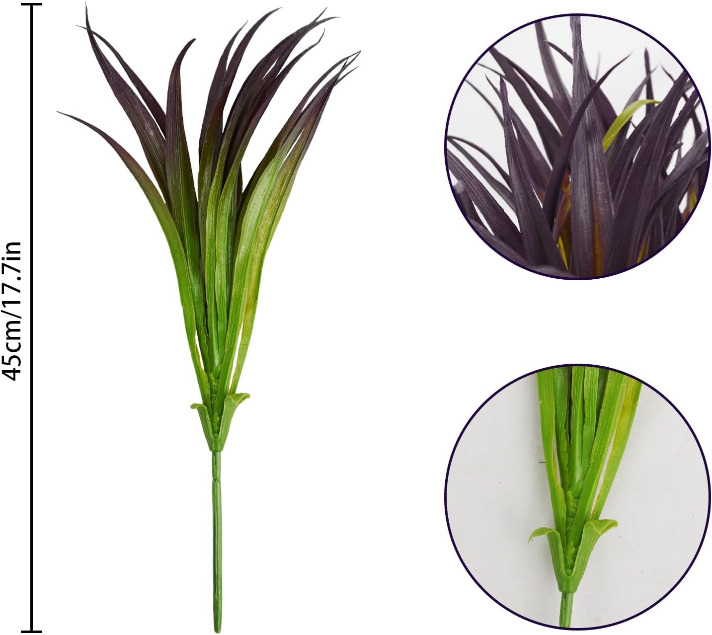 6Pcs Artificial Grass Fake Grass Plants 17.3in Outdoor Plants UV Resistant Faux Greenery Stems for Home Window Garden Office Patio Pathway Front Porch Halloween Décor Light Green & Purple
