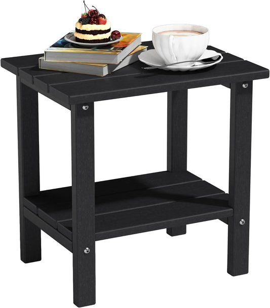 Double Adirondack Outdoor Side Table, Weather-Resistant Patio End Table for Backyard, Pool & Porch, Durable & Stylish Patio Side Table, Black
