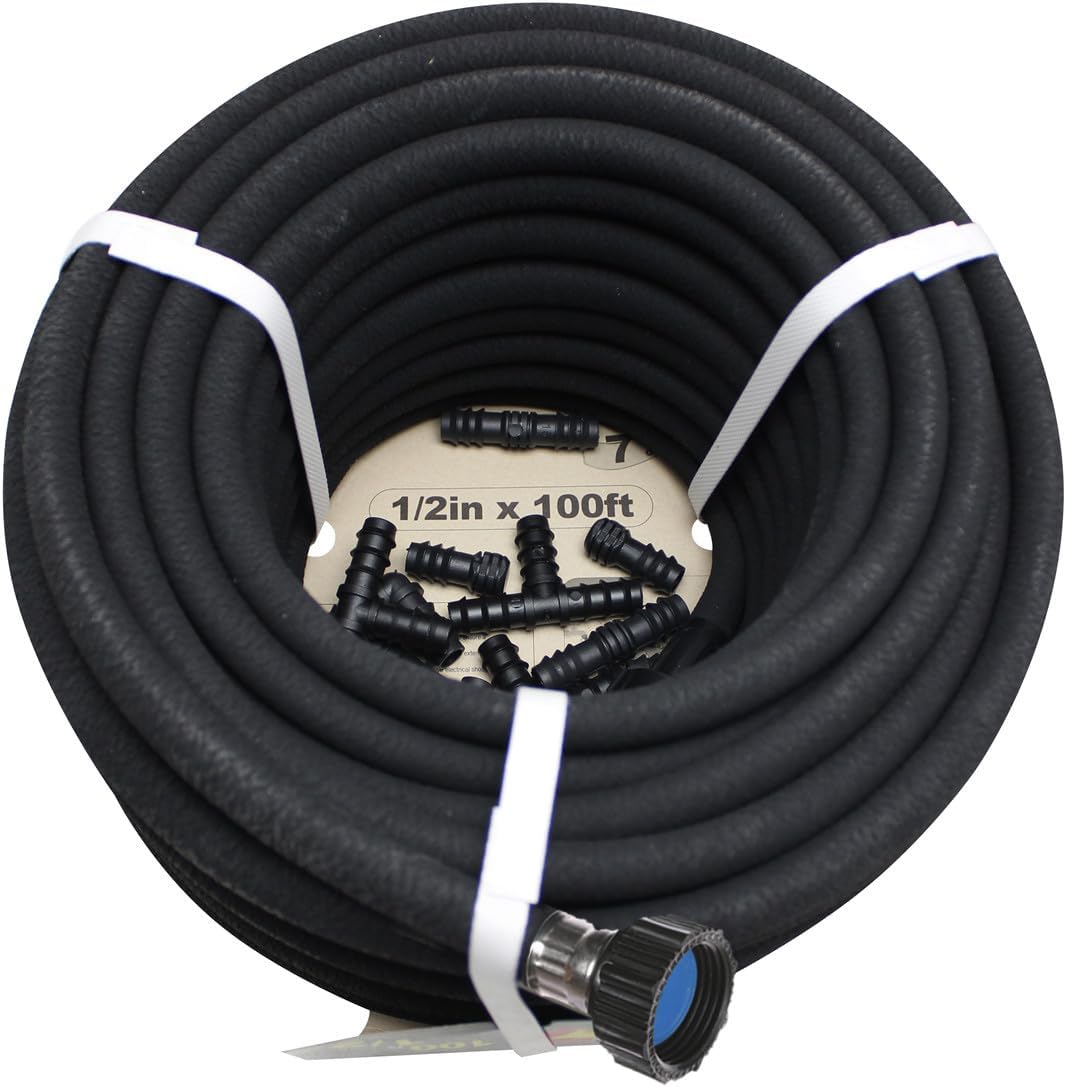 Soaker Hose -Garden Hose 100 FT with 1/2’’ Diameter Interface- Saves 70% water Great for gardens/flower beds/Seedling (100 FT)