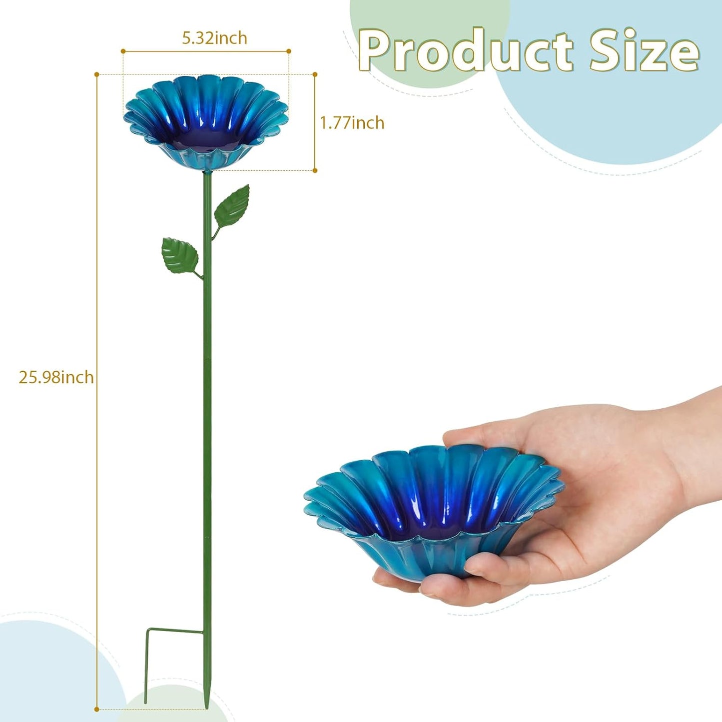 Large Bee Watering Station 2 Pack - Bee Bath for Garden Metal Butterfly Feeders Bowl with 5.32'' Flower Design Bird Bath for Outside Outdoors Garden Decor (Blue,Yellow)