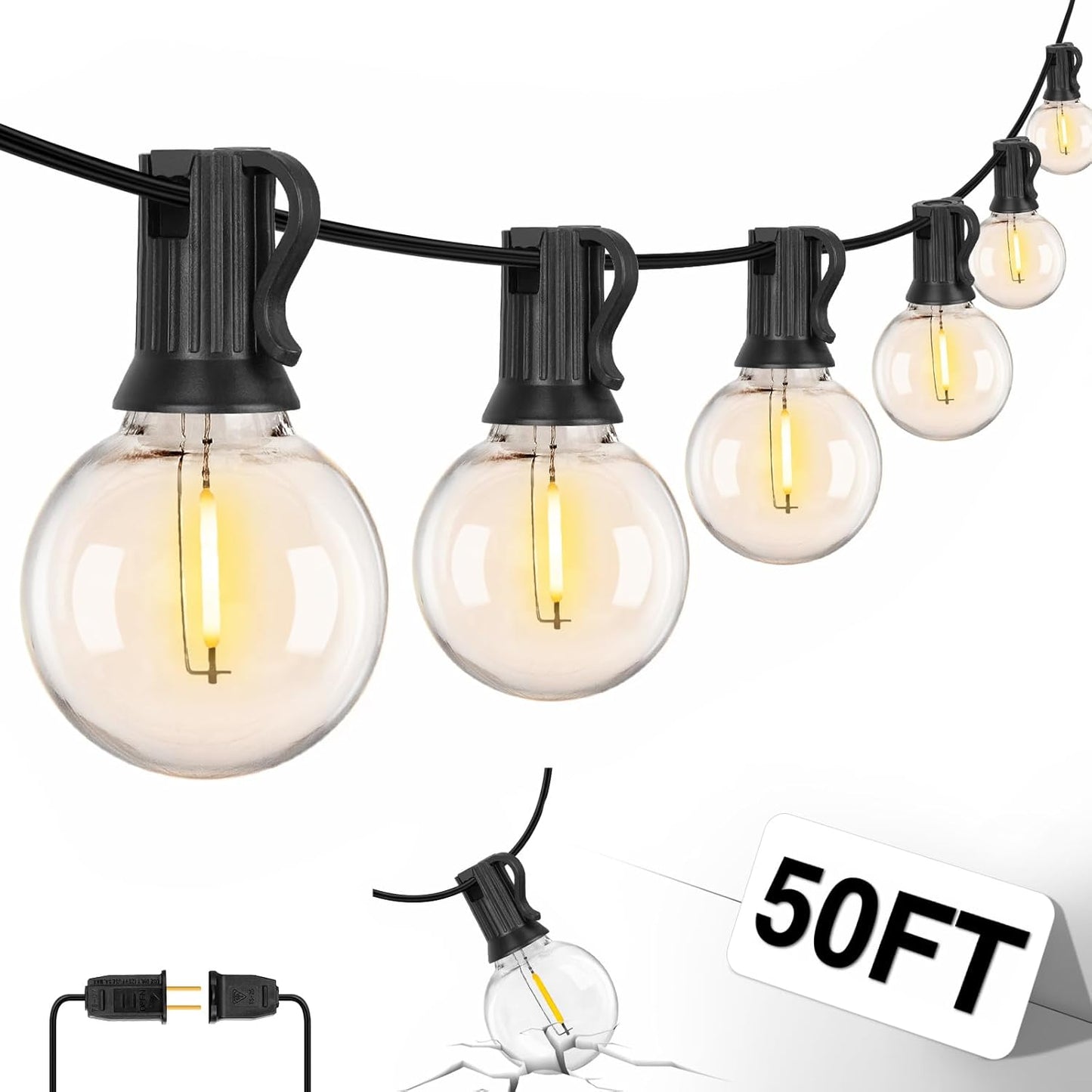 ZJOJO 50FT Outdoor String Lights, G40 Globe Outdoor Lights with 25 Shatterproof LED Bulbs (1 Spare), 2700K Hanging Waterproof Patio Light, Connectable String Lights for Outside Backyard Porch Party