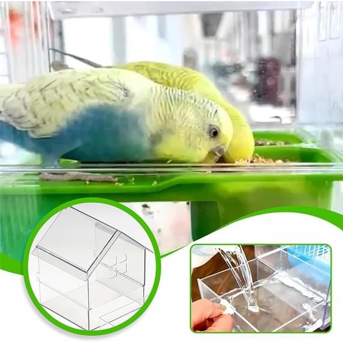 2026 New Pull-Out External Parrot Feeder, Bird Bath for Cage, 7*6*5.5in Bird Feeder House, Transparent Parakeet Cage Accessories, Easy To Fill, Clean, Long-Lasting, for Finch and Hummingbird (White)