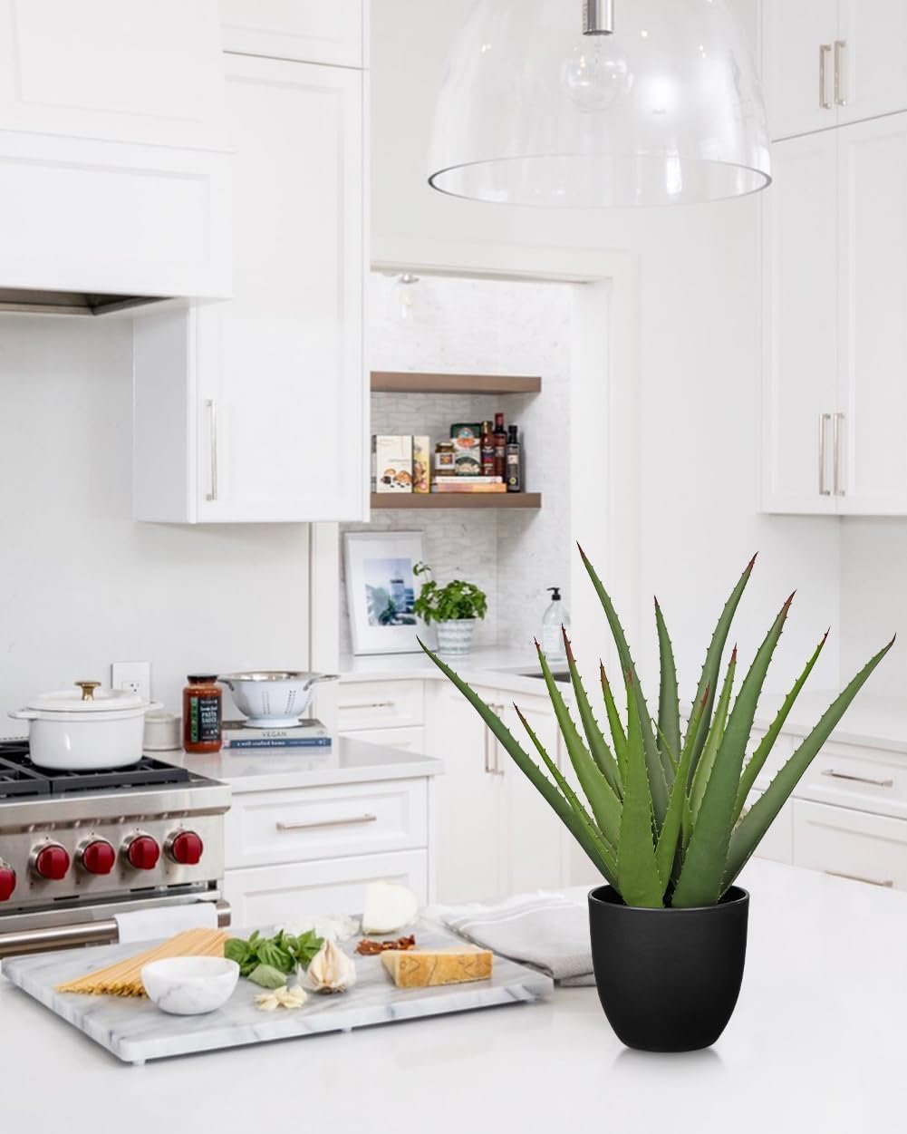 Large Fake Succulent Aloe Vera Plants 16.7 Inch Artificial Succulents with Black Pot Faux Aloe Potted Plant for Desk Modern Home Office Bedroom Living Room Table Shelf Decor