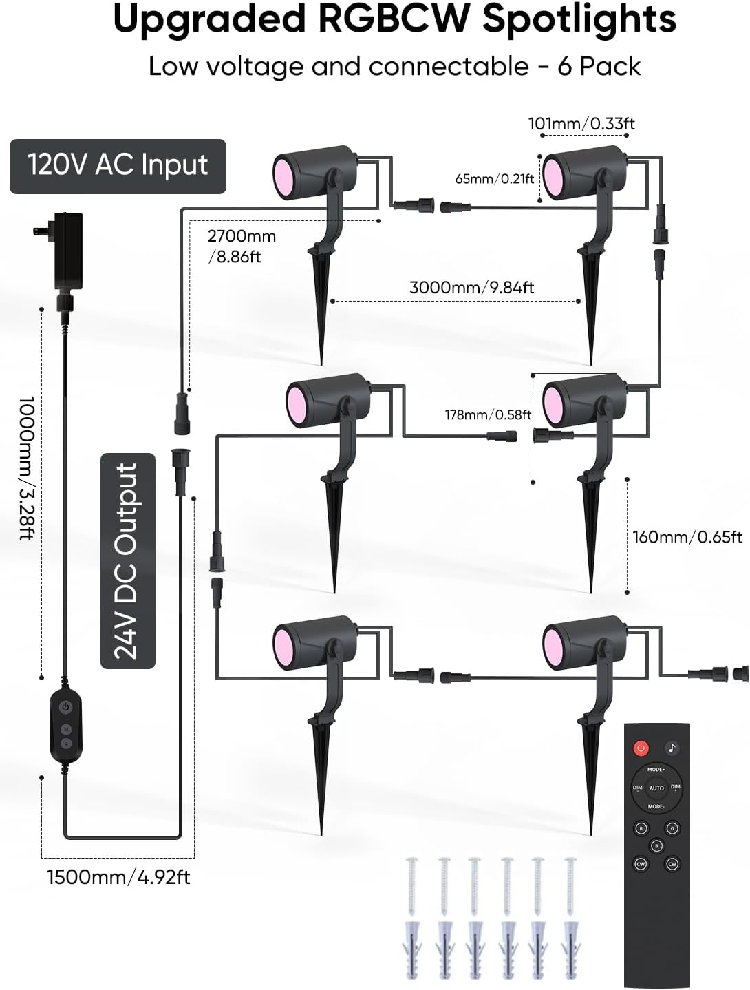Smart Landscape Lighting Kit 36W, RGBCW Smart Landscape Lights 6 Pack, IP65 Waterproof Outdoor Spotlights, Alexa/Google Assistant Compatible, for Garden Pathway Yard Holiday Decor