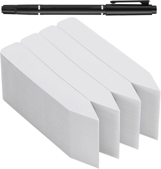 300 Pcs Plant Labels, 4 Inch Plastic Potted Plant Name Tags, Seedlings Seed Label Markers Nursery Plant Stake Tag with Bonus Marking Pen for Outdoor Indoor Garden Patio Flower Vegetable, White