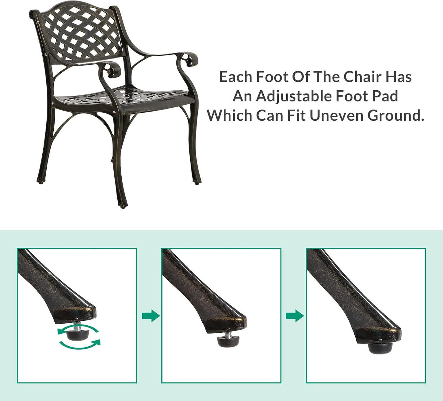 VIVIJASON 3-Piece Patio Bistro Set, All-Weather Cast Aluminum Outdoor Furniture Dining Set, Include 2 Chairs and 31" Round Table w/Umbrella Hole for Balcony, Lawn, Garden, Backyard, Antique Bronze