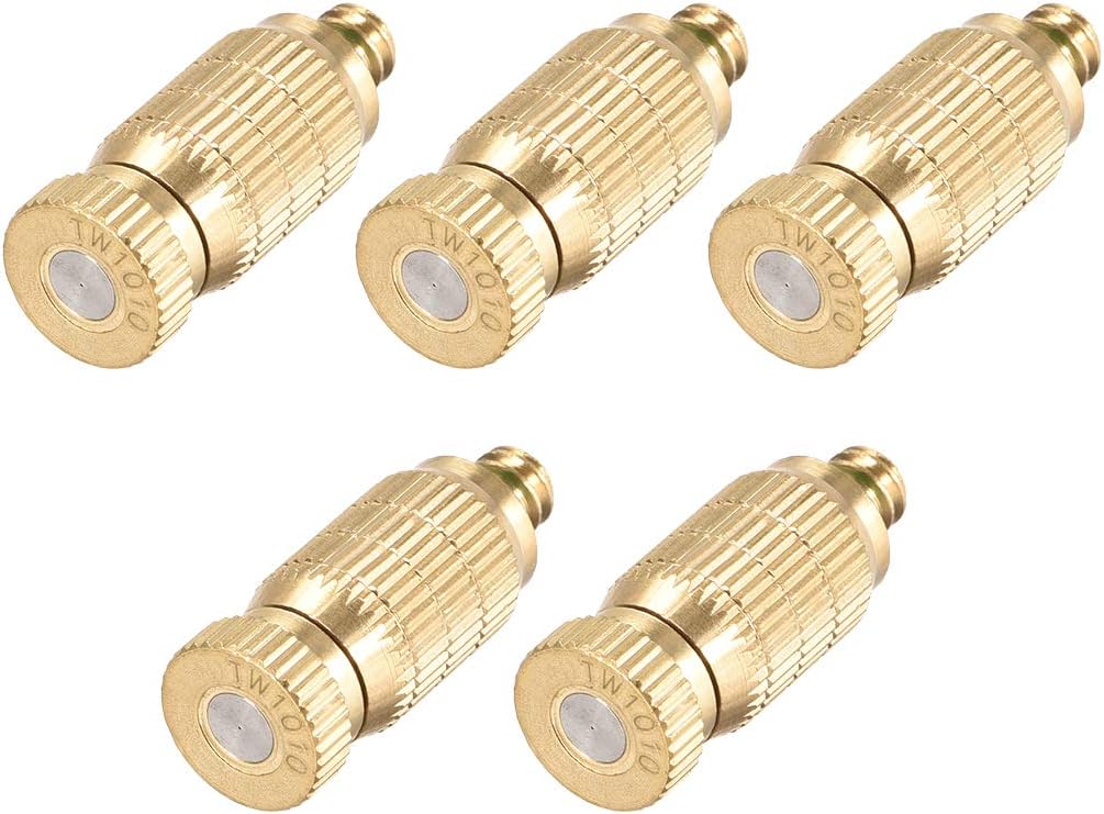 uxcell Brass Misting Nozzle - 3/16-inch Threaded 0.1mm Orifice Dia Fogging Spray Head for Outdoor Cooling System - 5 Pcs Golden