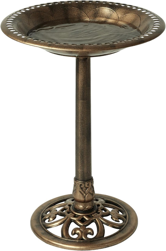 Backyard Expressions Outdoor Garden Bird Bath - Bronze - Weather Resistant Polyresin - 27 Inch