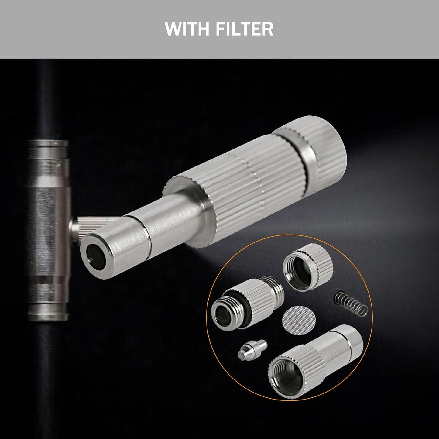 20pcs Brass Mister Nozzles, 6mm Misting Nozzles for Outdoor Cooling System, Landscaping, Air Humidification, Greenhouse Irrigation (with Filter, 0.039"/1mm Orifice)