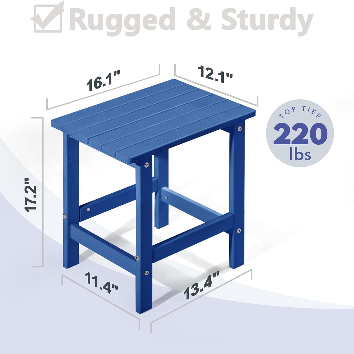 PASAMIC Adirondack Square Side Table, HDPE Outdoor Side Tables, Weather Resistant End Table for Patio, Backyard, Pool, Indoor Companion, Beach, Easy Maintenance (Navy Blue)