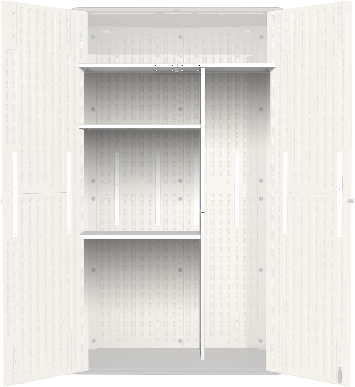 Vertical Storage Shed Shelf, Weatherproof Metal Shelf for 60 cuft Tool Cabinet, Ideal for Outdoor Use, with Screw and Nuts Easy Assembly, 45.6''L×13.2''W×69.9''H, White