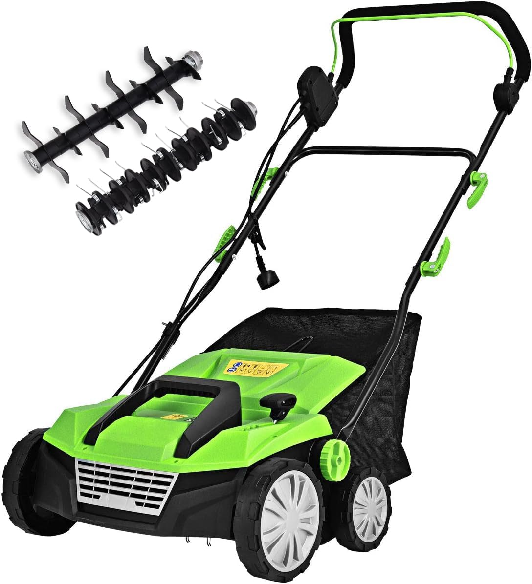 Goplus 2-in-1 Electric Corded Lawn Dethatcher with 5 Cutting Heights, 15-Inch 13 Amp Electric Scarifier w/ 13.5 Gallon Collection Bag, 2 Removable Blades for Garden Yard
