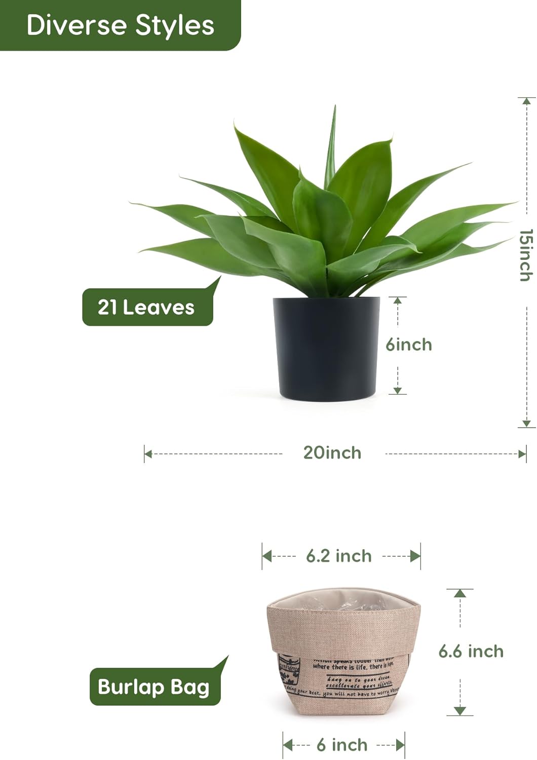 Velener Fake Agave with Burlap Bag, Artificial Plant Outdoor Agave - Fake Plants for Indoor and Outdoor Decor(15 Inch)