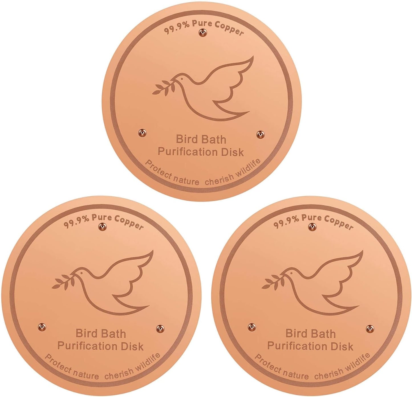 3Pack Bird Bath Copper Purification Disk | 0.6mm Reinforced 99.9% Pure Copper | Universal Fit for Outdoor Birdbaths(Birdbath Copper 3 Pack)