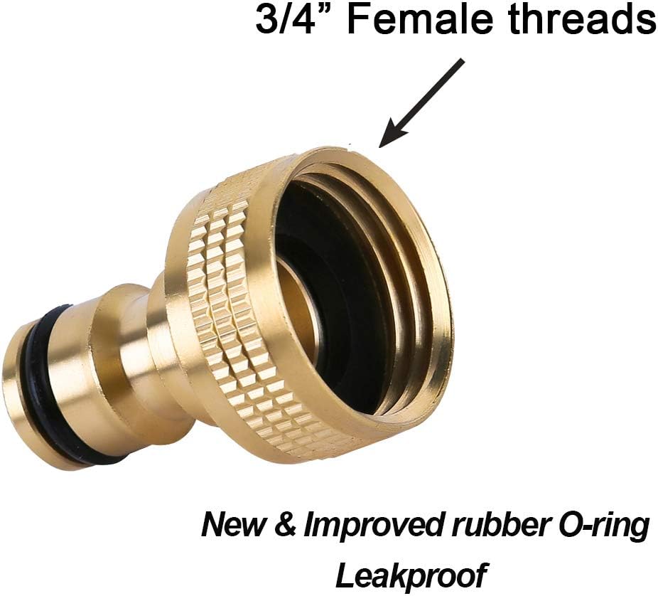 HQMPC Garden Hose Quick Connector Water Hose Quick Connect ¾ inch GHT Brass Easy Connect Fitting Quick Connect Hose Fittings Garden Hose Fitting Water Hose Connectors (3SETS)