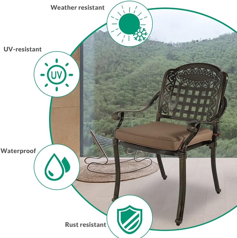 VIVIJASON 3-Piece Outdoor Patio Bistro Set, All-Weather Cast Aluminum Furniture Dining Sets Include 2 Cushioned Chairs and 31" Round Table w/Umbrella Hole for Balcony, Lawn, Garden, Backyard