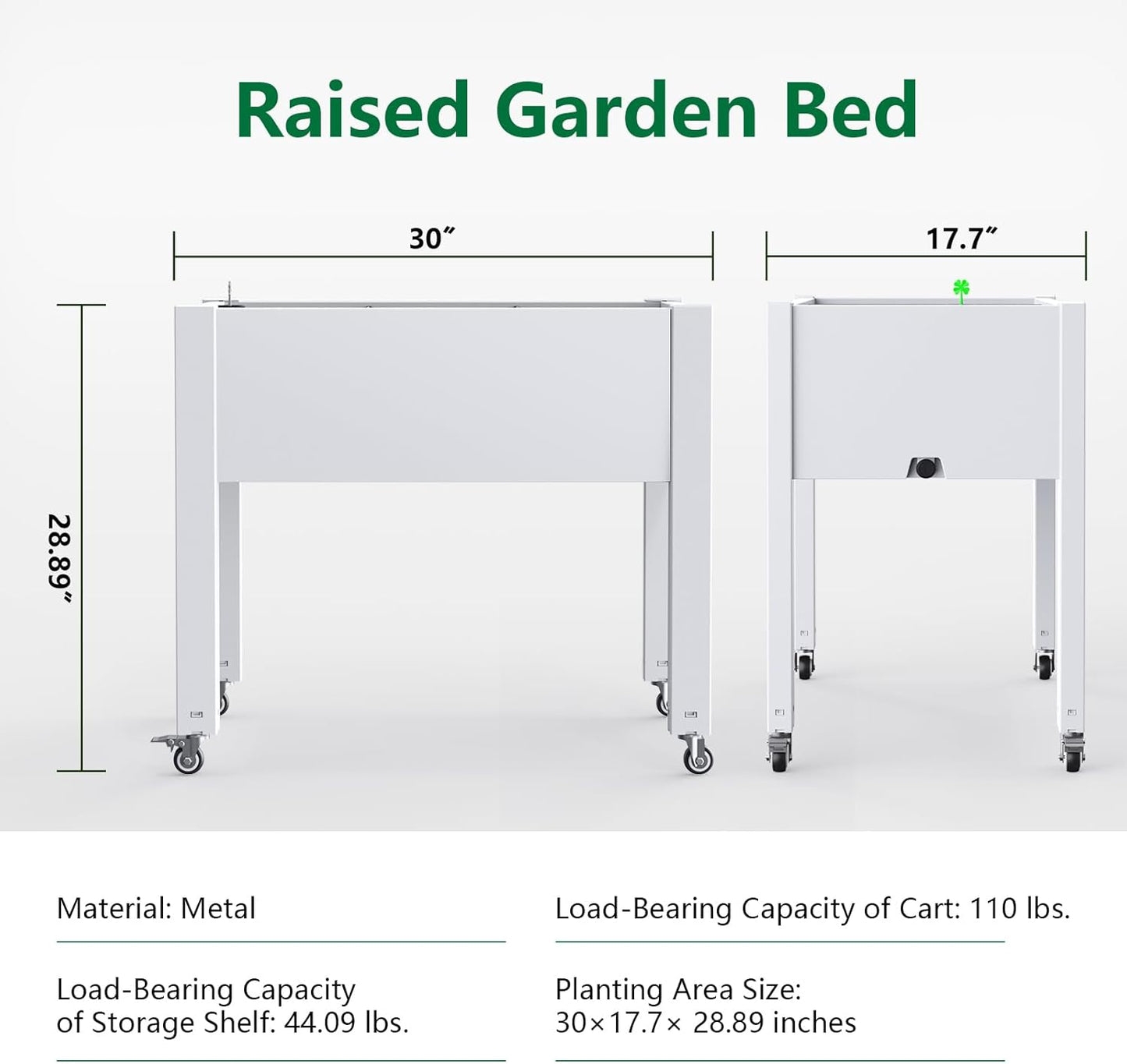 Horticulture Raised Garden Bed with Legs, Divisible Raised Resin Planter Box for Backyard, Patio, Balcony, with 4 Legs, 4 Swivel Lockable Wheels(Ashen,30.04 * 17.72 * 28.9)