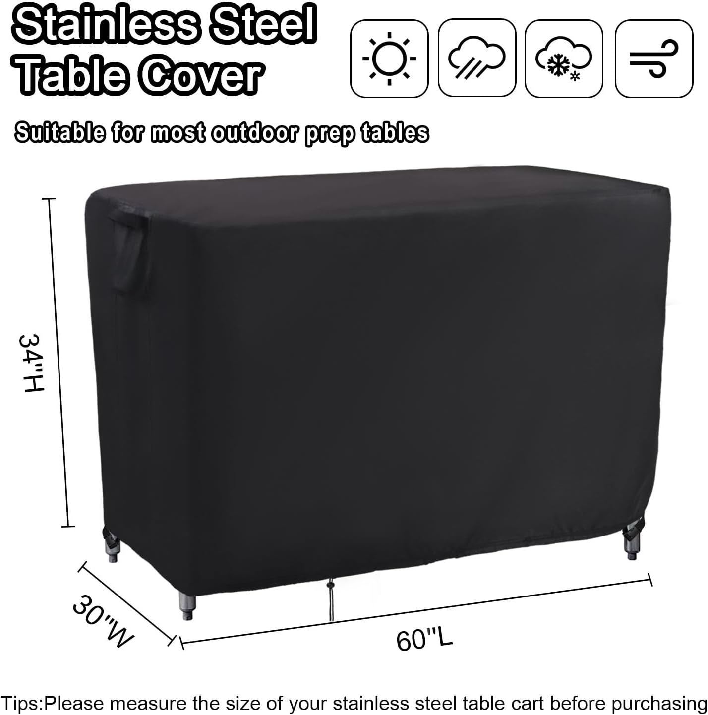 Kingling Outdoor Prep Table Covers, Waterproof Stainless Steel Table Cover Metal Table Cover Protection for Patio Kitchen Prep/Work Tables - 60''L x 30''W x 34''H