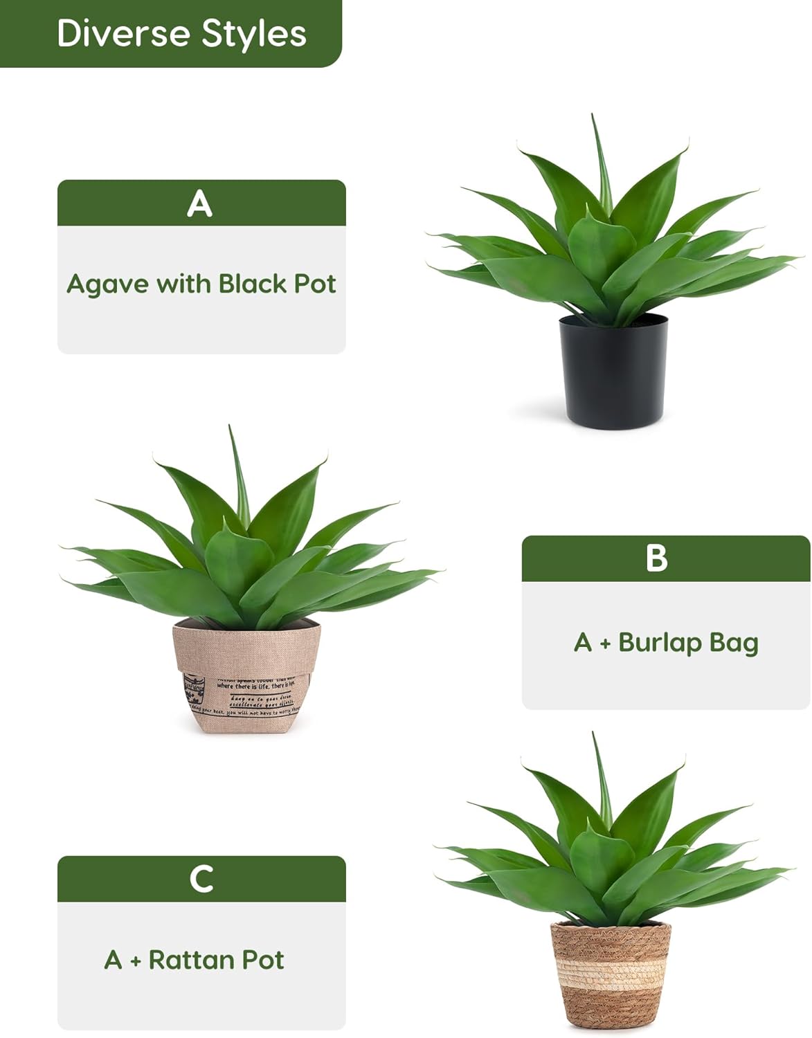 Velener Fake Agave with Burlap Bag, Artificial Plant Outdoor Agave - Fake Plants for Indoor and Outdoor Decor(15 Inch)
