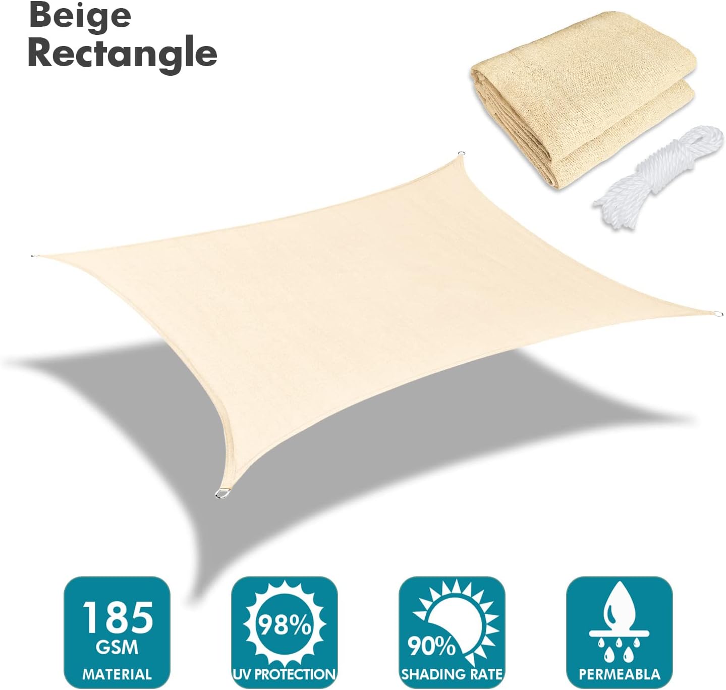 KANAGAWA 14'X24' Cream Custom Size Sun Shade Sail Rectangle UV Block Canopy Cover for Patio Backyard Lawn Garden Outdoor (Customized Available)