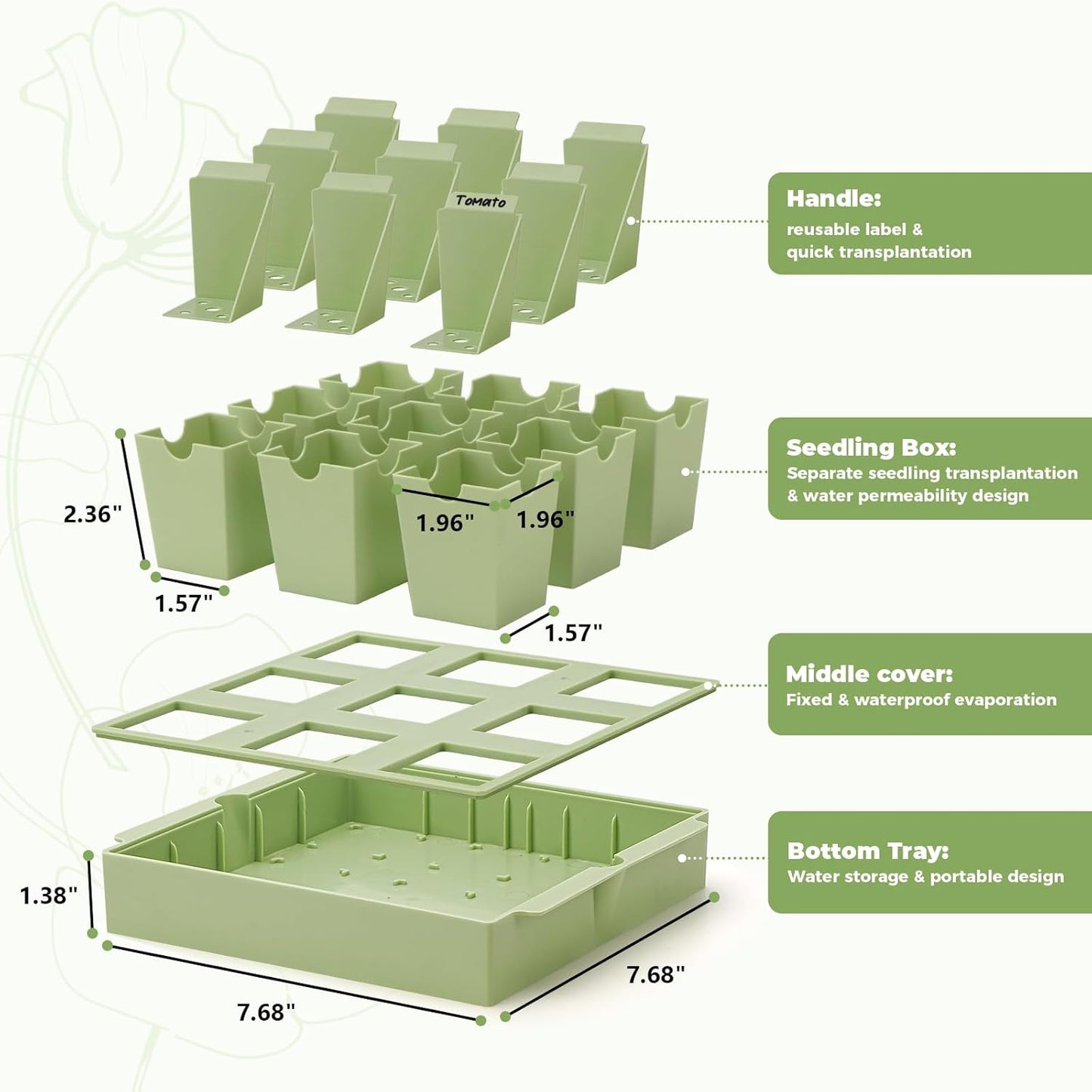 Seed Starter Tray, Dual-Purpose Handles for Transplanting & Labeling, 9 Deep 2.3 in Cells, Extra-Thick Reusable Germination Kit, for Indoor, Outdoor & Greenhouse Use