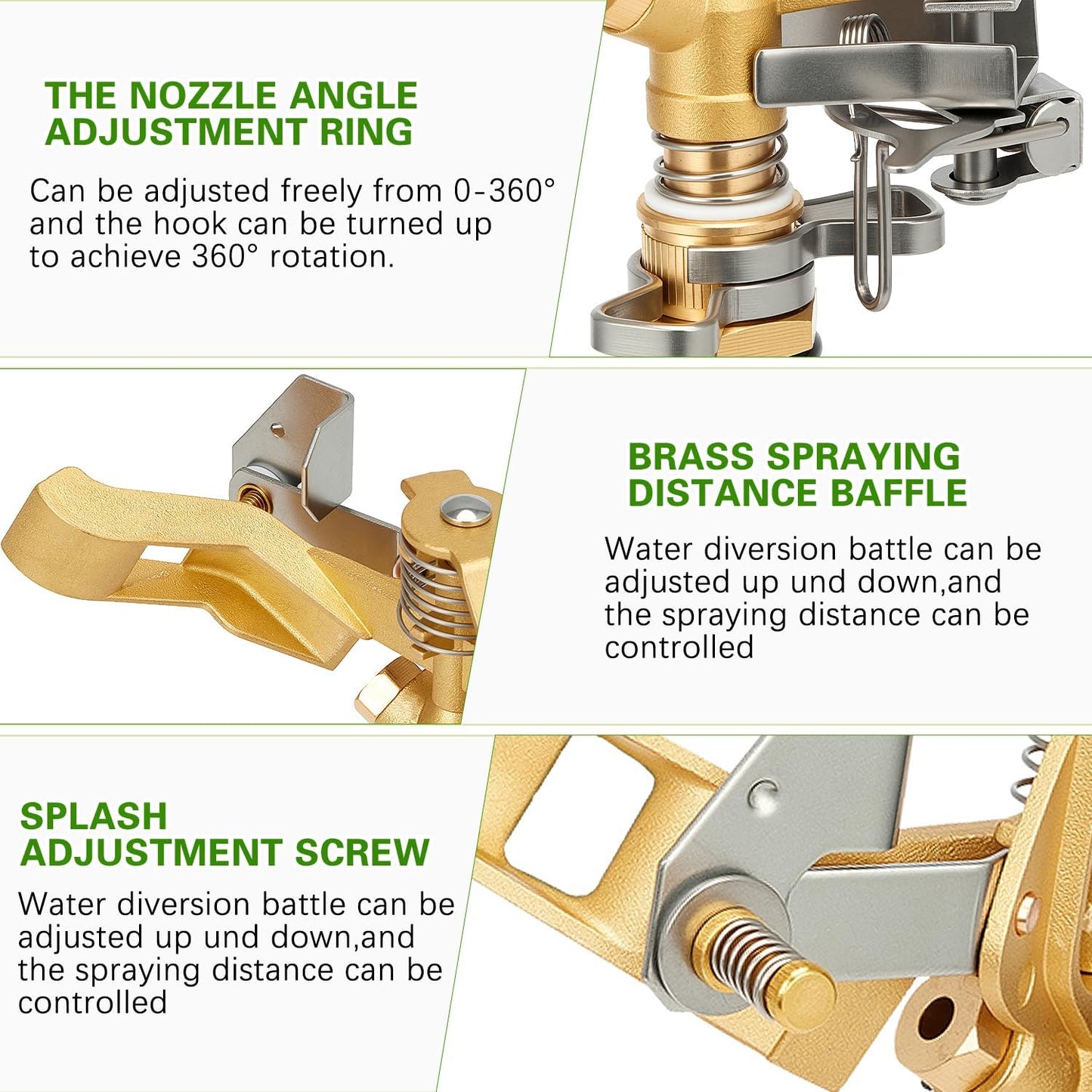 1/2 Inch Brass Sprinklers Head,Heavy Duty Water Sprinkler for Yard with 360 Degree Large Area Coverage Irrigation, Adjustable Impact Sprinklers Head Nozzle for Grass Patio Garden Irrigation