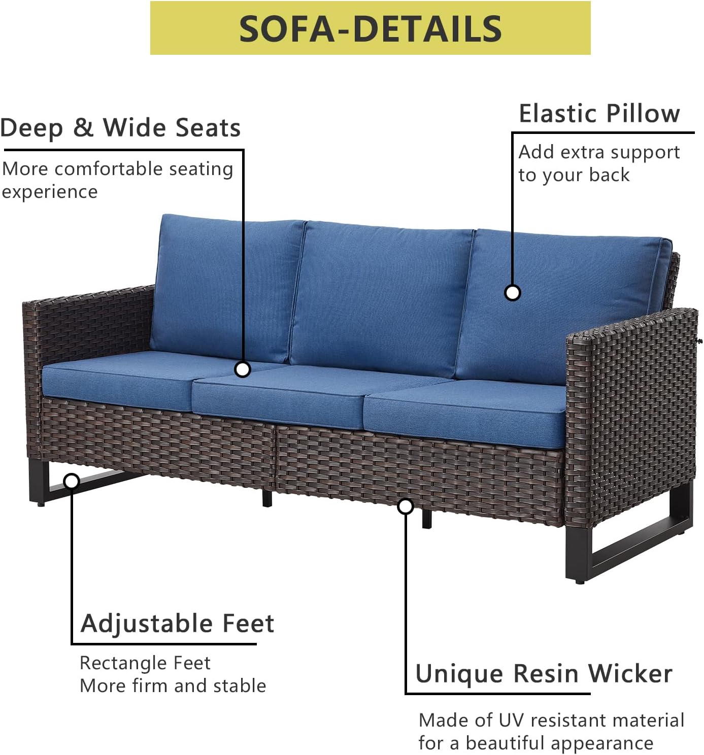 HUMMUH 7 Piece Patio Furniture Set Outdoor Sectional Sofa,High Back Patio Swivel Rocker Chairs with Ottomans Coffee Table for Porch,Garden,Backyard(Brown/Blue)