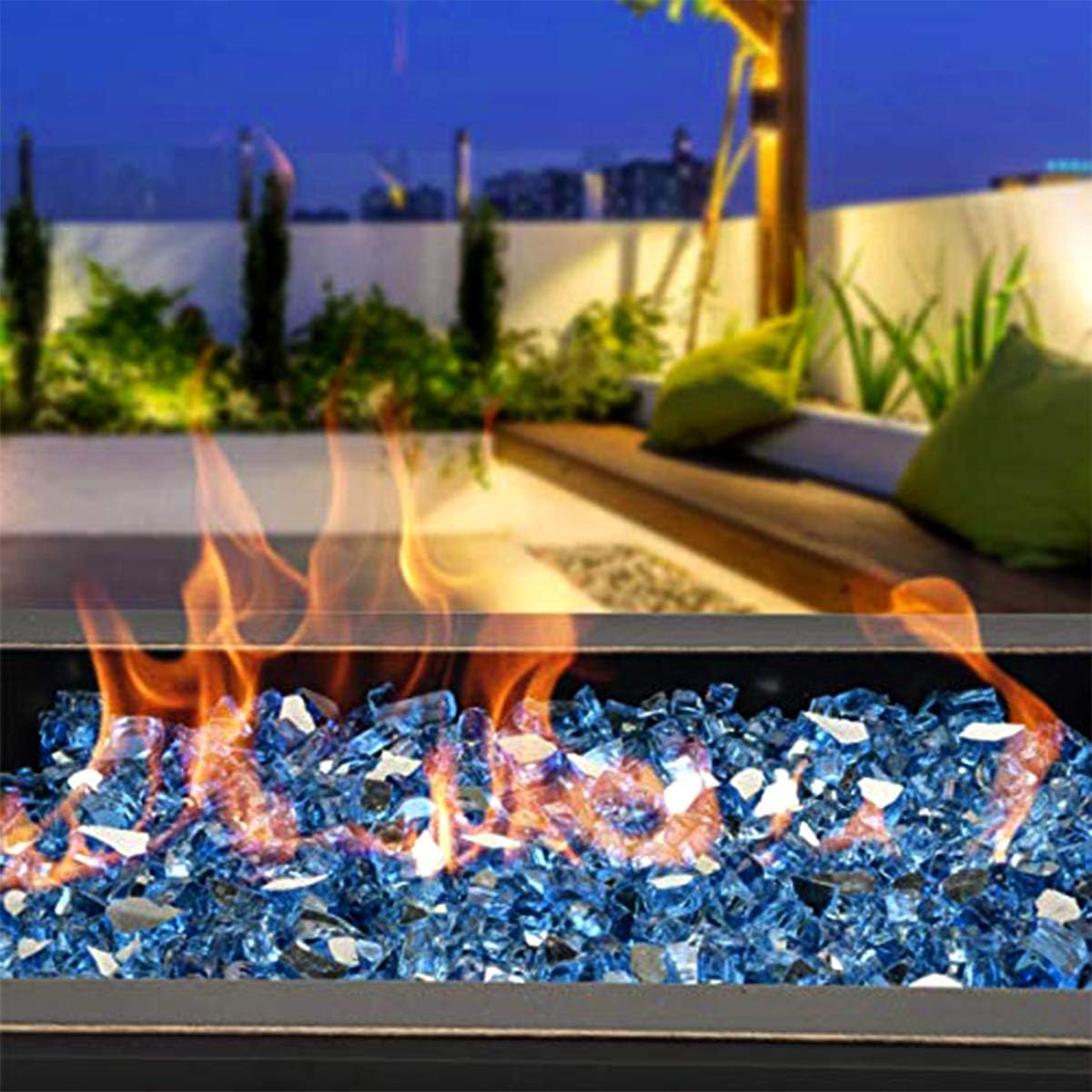 Mr. Fireglass 10 Pounds Fire Glass - 1/4 Inch High Luster Reflective Tempered Glass Rocks for Fireplace Fire Pit Table and Landscaping, Pacific Blue