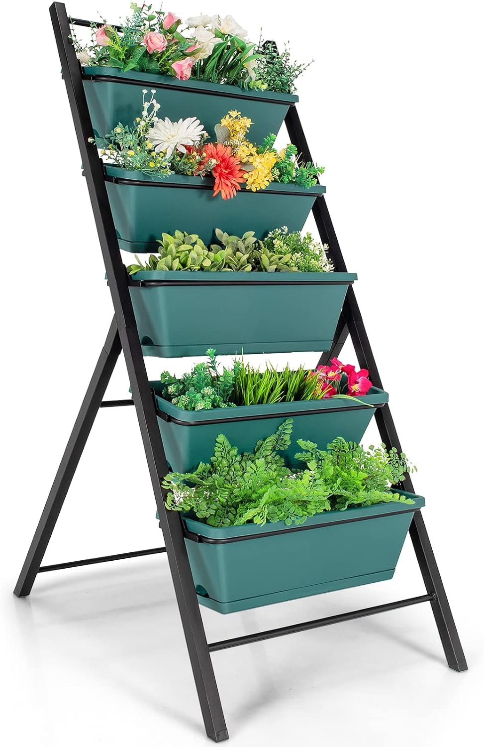 Giantex Vertical Planter Raised Bed, Elevated Garden Beds with Water Drainage Hole, Freestanding 5 Container Boxes for Herb Vegetables Flowers Growing, Outdoor Indoor Patio Balcony (Green, 1)