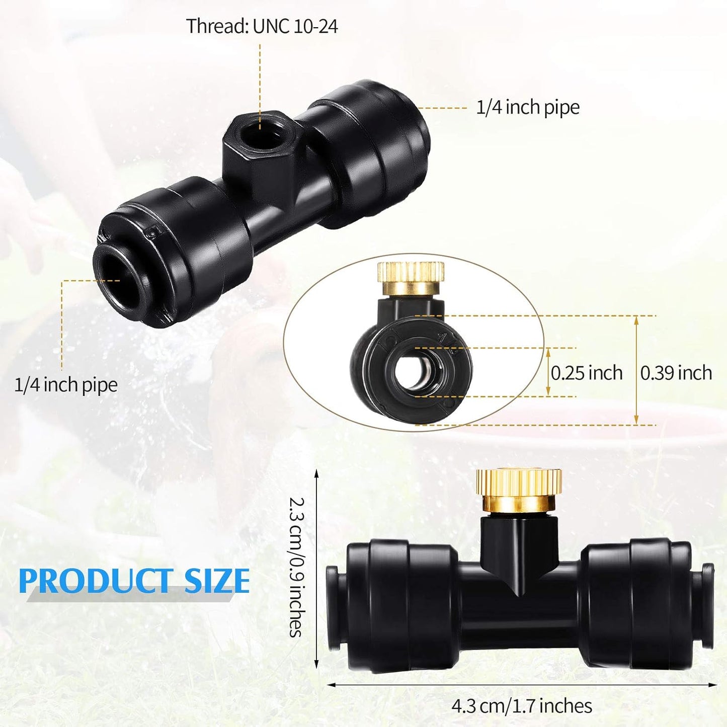 Misting Nozzles Kit Include Water Misting Tees Thread 1/4 Inch and Brass Orifice Nozzle with Black Plug for Outdoor Spray Cooling System(48 Pieces)